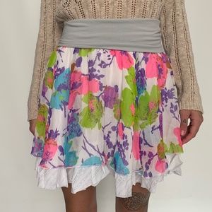 Free People Floral Ruffle Mini Skirt White NWT